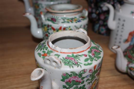 Eight Chinese famille teapots, 19th / 20th century